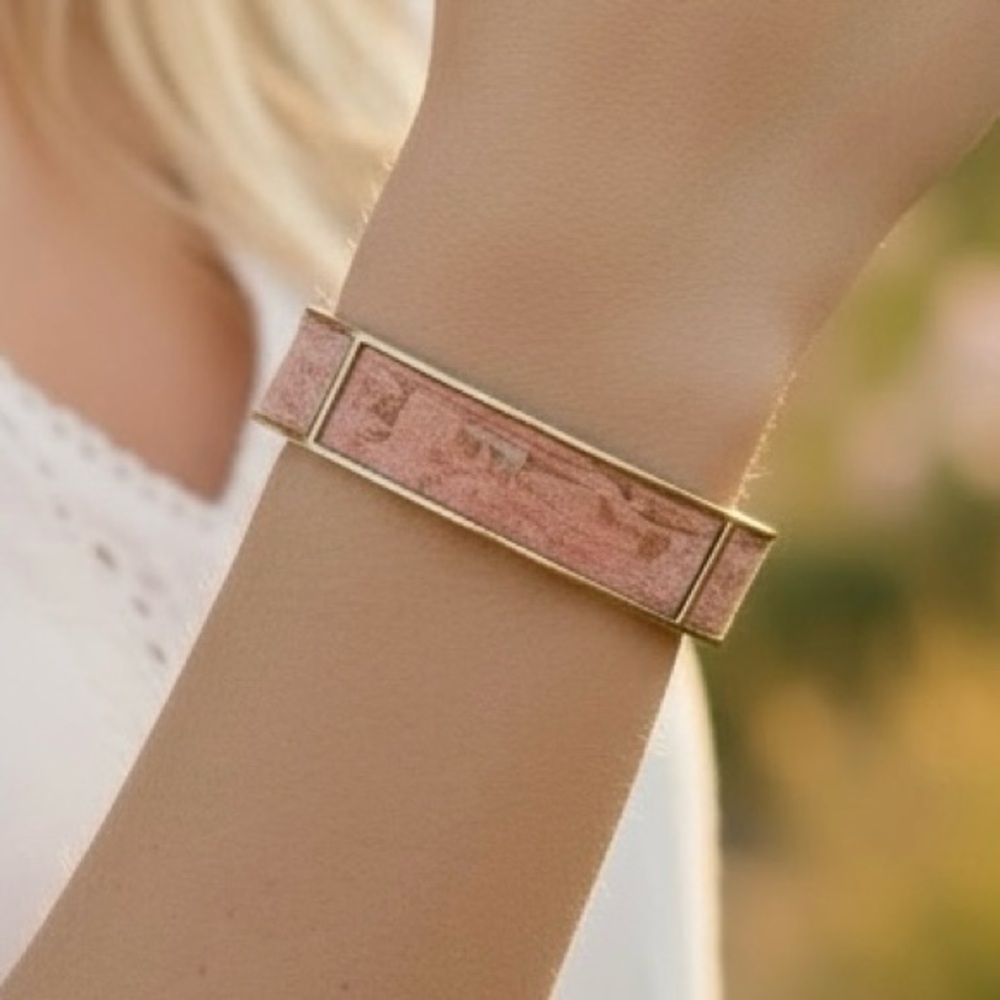 Boho Tell Your Tale Pink Cork Stretch Bracelet with Gold Accents